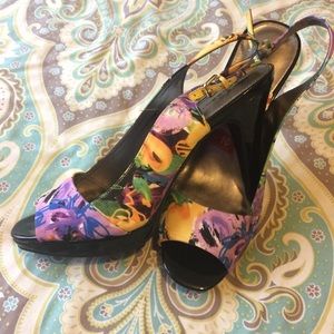 Green, Purple, Yellow Peep Toe Sling Back